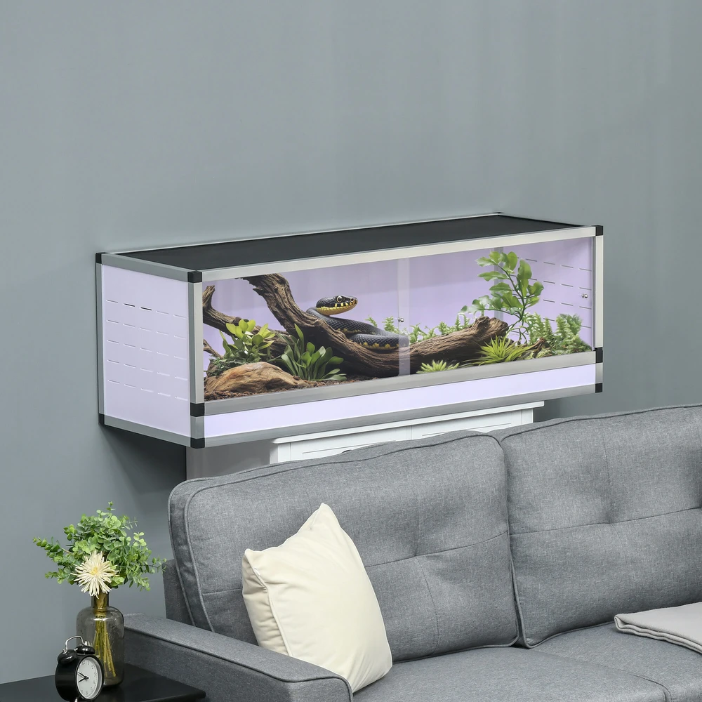 PawHut terariumas, veisimo dėžė ropliams, varliagyviams, voragyviams, aliuminis, balta+sidabrinė+juoda, 120 x 40 x 40 cm