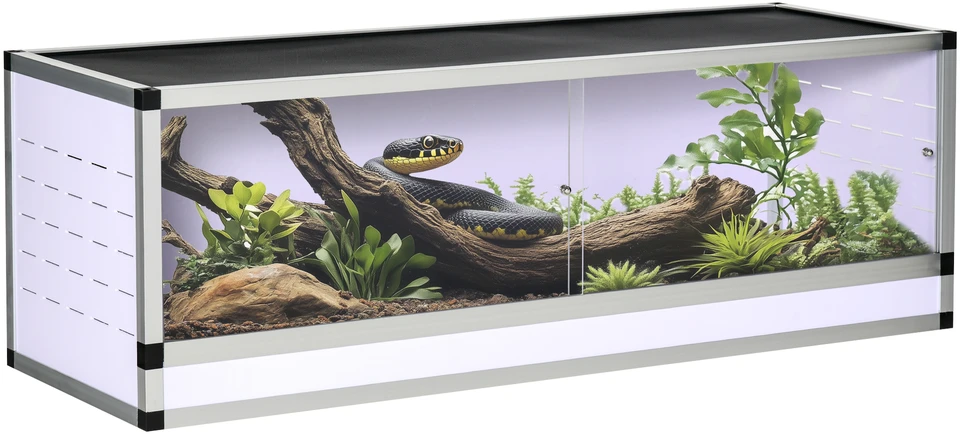 PawHut terariumas, veisimo dėžė ropliams, varliagyviams, voragyviams, aliuminis, balta+sidabrinė+juoda, 120 x 40 x 40 cm