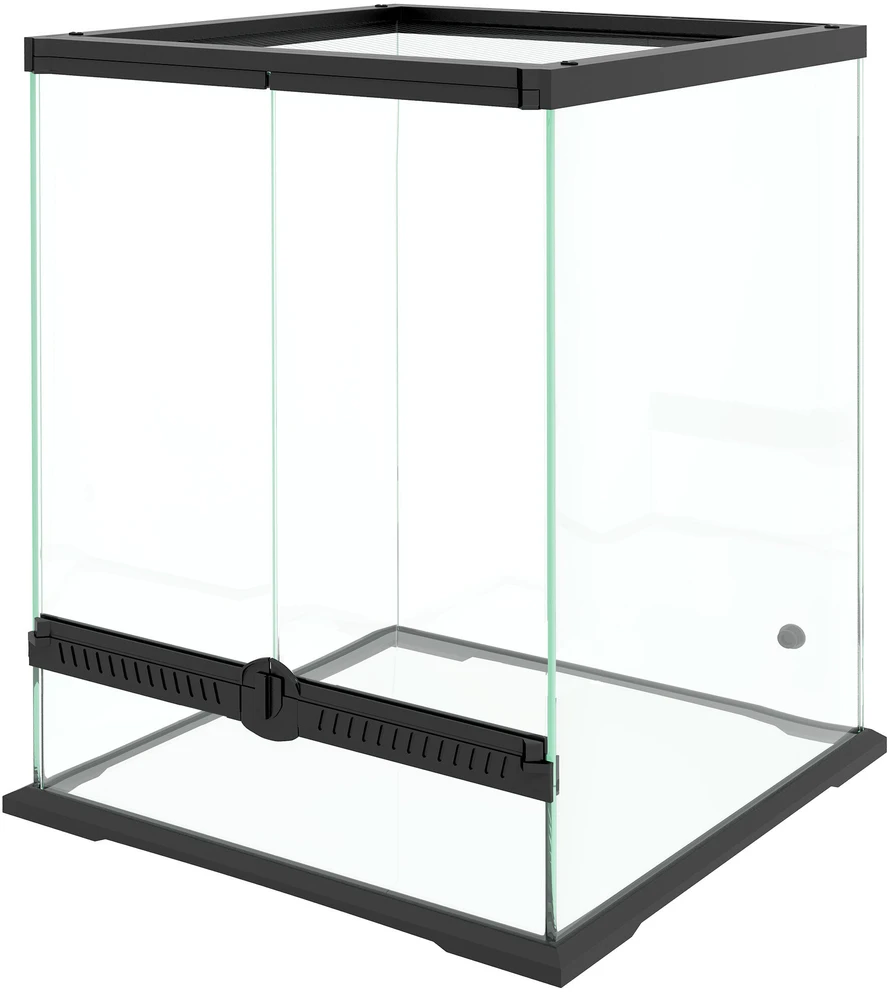 PawHut terariumas ropliams, maitinimo dėžė, apsauga nuo pabėgimo, ventiliacija, 120 l, stiklinis terariumas, kabelių tvarkymas, varliagyviams, vorams, metalinis, juodas, 45x45x60 cm
