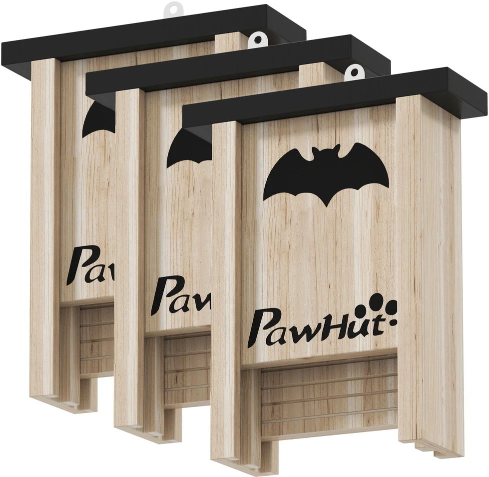 PawHut šikšnosparnių namelių rinkinys (3 vnt.), šikšnosparnių namelis, inkilas šikšnosparniams, pakabinama dėžutė šikšnosparniams sodams, vaismedžių sodams, ūkiams, eglės mediena, 18 x 6 x 22,5 cm, natūrali