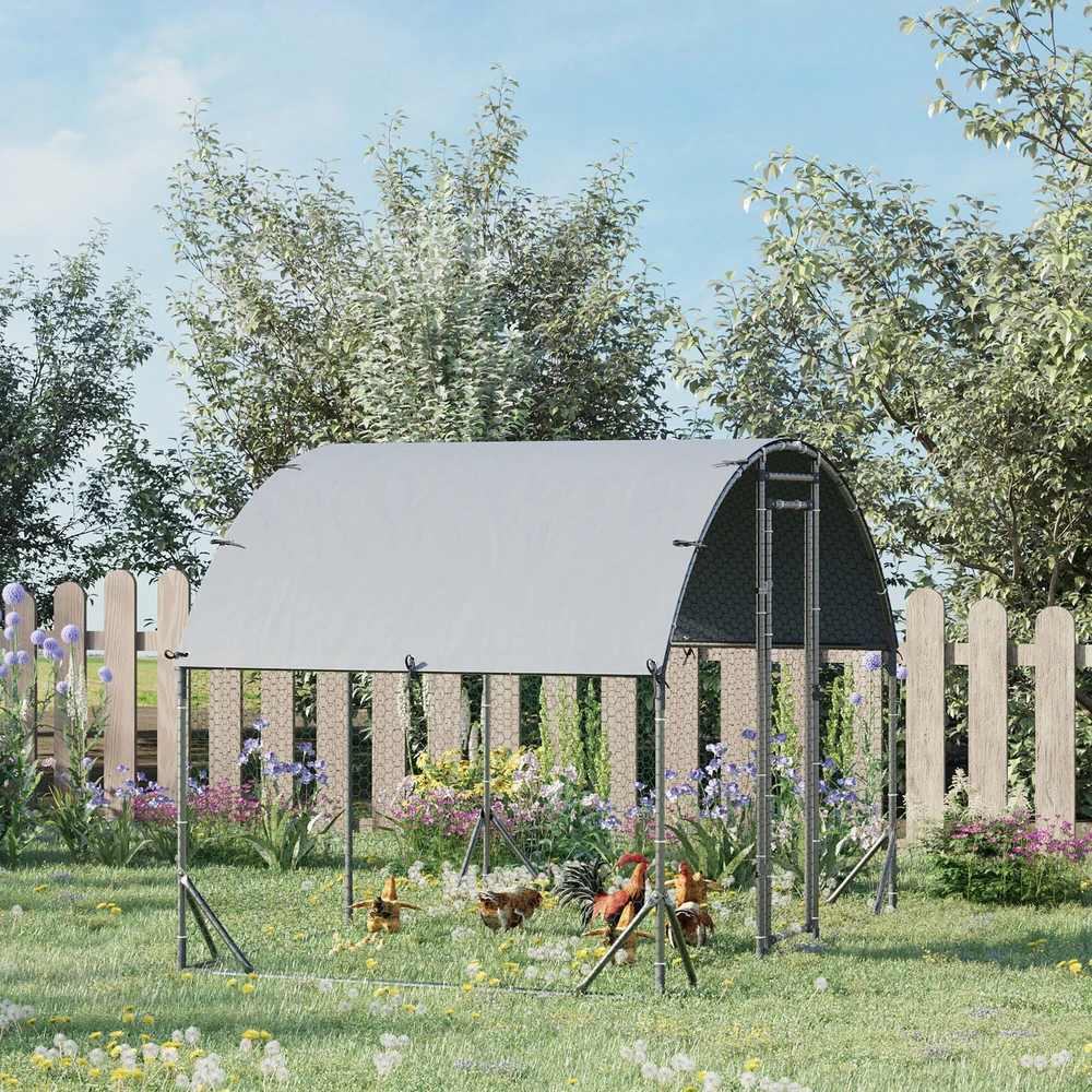 PawHut plieno vištidės voljeras, 280 x 190 x 197 cm vištidės narvas su UV spinduliams atspariu stogu, durelėmis, vištidė 4–6 vištoms, smulkiems gyvūnams, sidabrinė