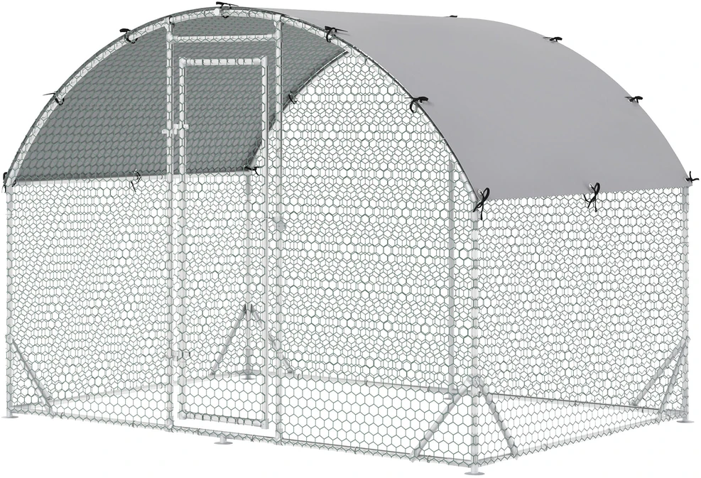 PawHut plieno vištidės voljeras, 280 x 190 x 197 cm vištidės narvas su UV spinduliams atspariu stogu, durelėmis, vištidė 4–6 vištoms, smulkiems gyvūnams, sidabrinė