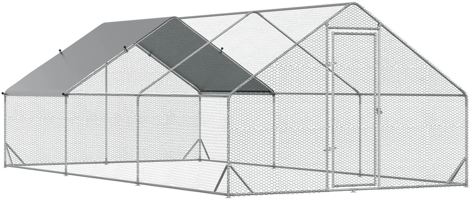 PawHut XXL lauko vištidė su voljeru, stogeliu nuo saulės ir spyna, tinkama 12-18 vištų, ančių, triušių, plieninė, 3 x 6 x 2 m