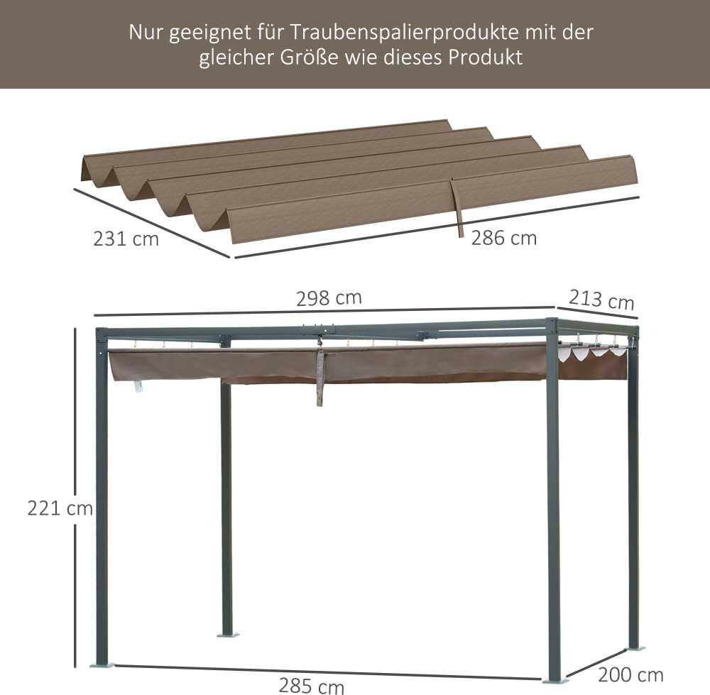 "Outsunny" pakaitinis stogas 2,85 x 2 m pavėsinei, vandeniui atsparus ištraukiamas stogelis su lietaus nutekėjimo angomis, apsauga nuo UV spindulių 30+, žiemai atsparus pavėsis sode, balkone, terasoje, kavinėje
