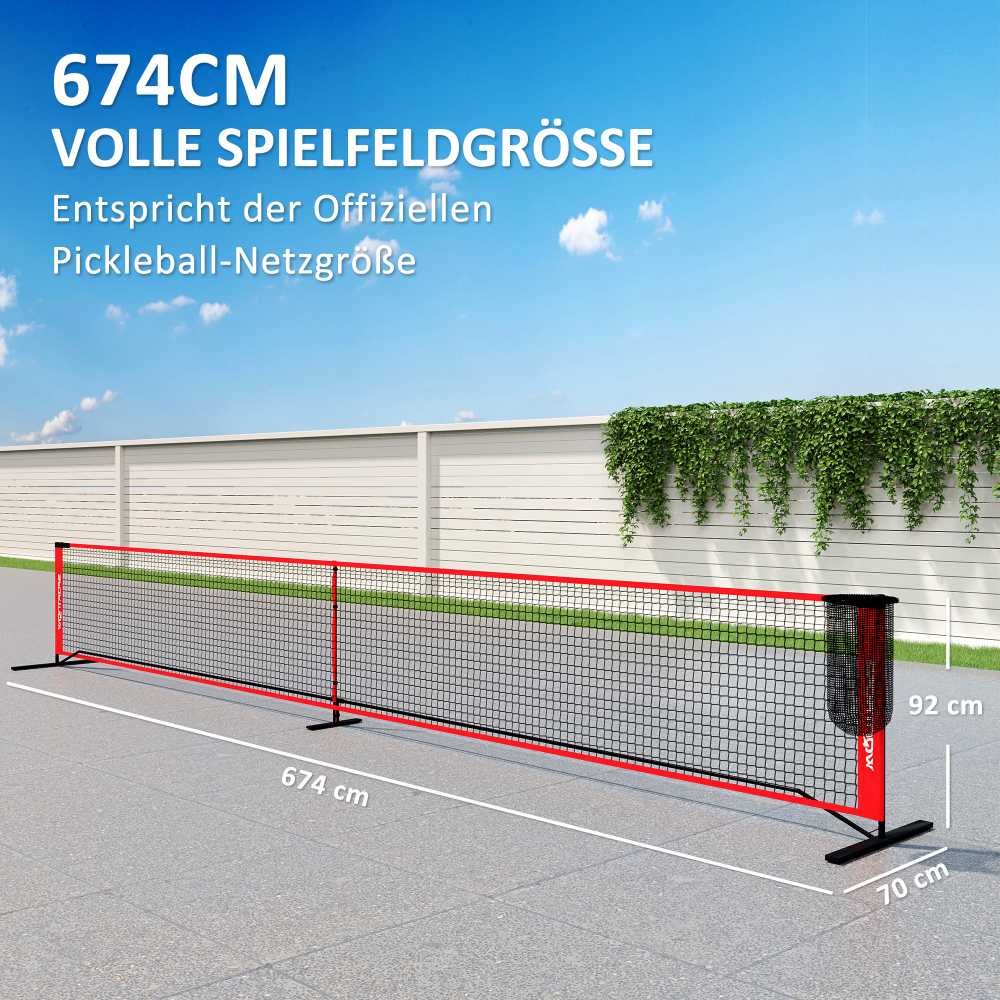 SPORTNOW nešiojamas pickleball tinklo rinkinys, 6,7 m pickleball sistema su tinklu, aikštelės žymėjimo rinkiniu, kamuoliukų rinktuvu, keturiais kamuoliukais ir krepšiu nešiojimui, laukui, įvažiavimui