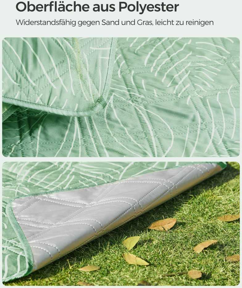 Songmics Pikniko antklodė 300 x 200 cm skalbiama mašinoje ir sulankstoma žalia