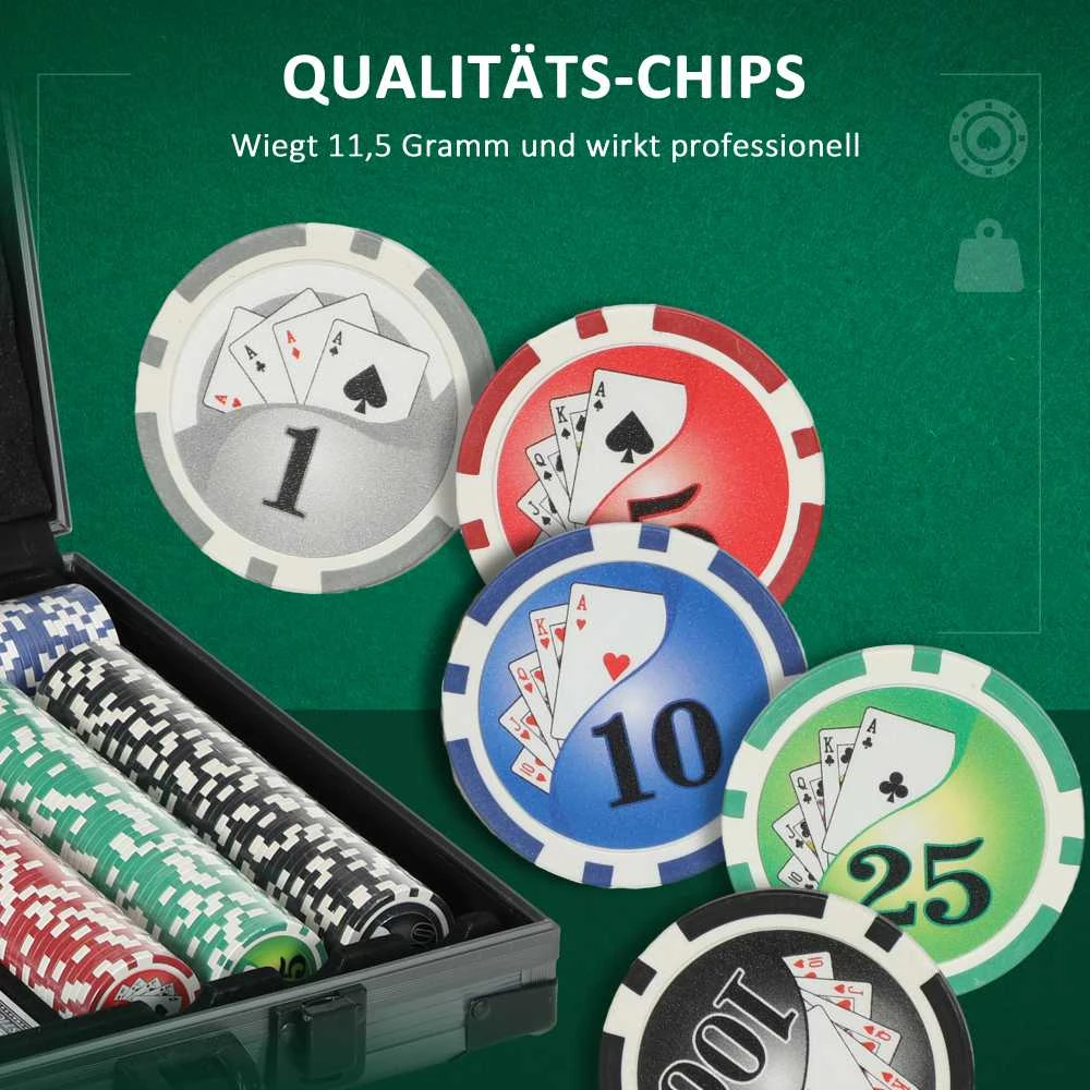 SPORTNOW pokerio lagaminas, pokerio komplektas su 400 žetonų, 11,5 g, 2 kortų kaladėmis, 5 kauliukais, dalintojo žetonu, žaidimų kilimėliu, aliumininiu lagaminu
