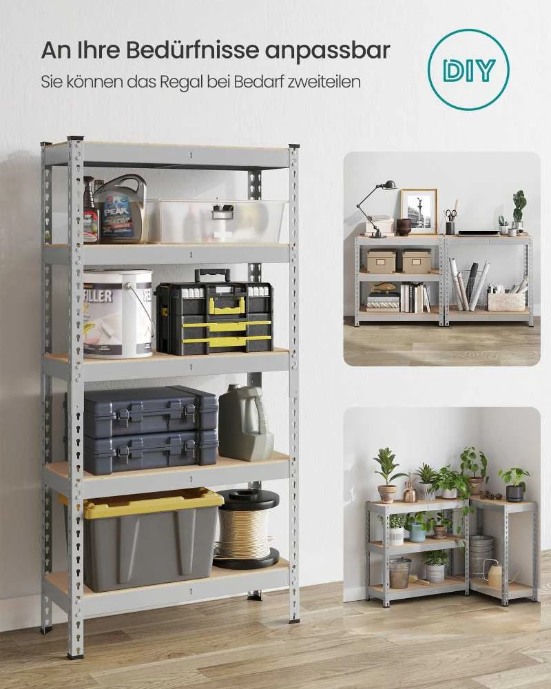 Songmics Stiprios konstrukcijos lentyna su 5 lentynomis 45 x 90 x 180 cm sidabrinė