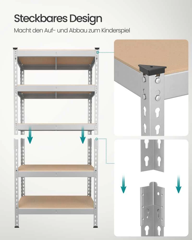Songmics Stiprios konstrukcijos lentyna su 5 lentynomis 45 x 90 x 180 cm sidabrinė