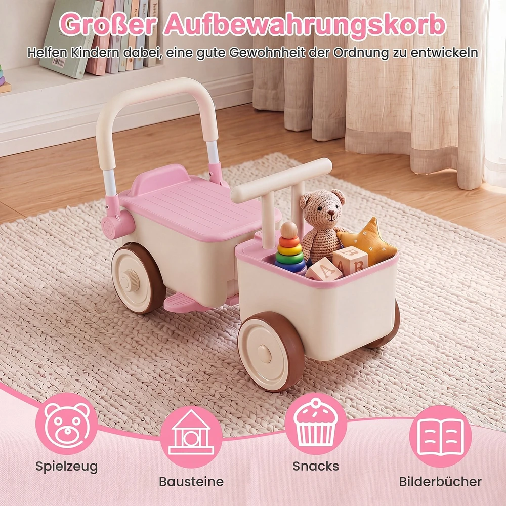 Promotions 3 viename vaikų stumdomas automobilis su virve ir daiktadėže 67,3x28x34,8 cm rožinis