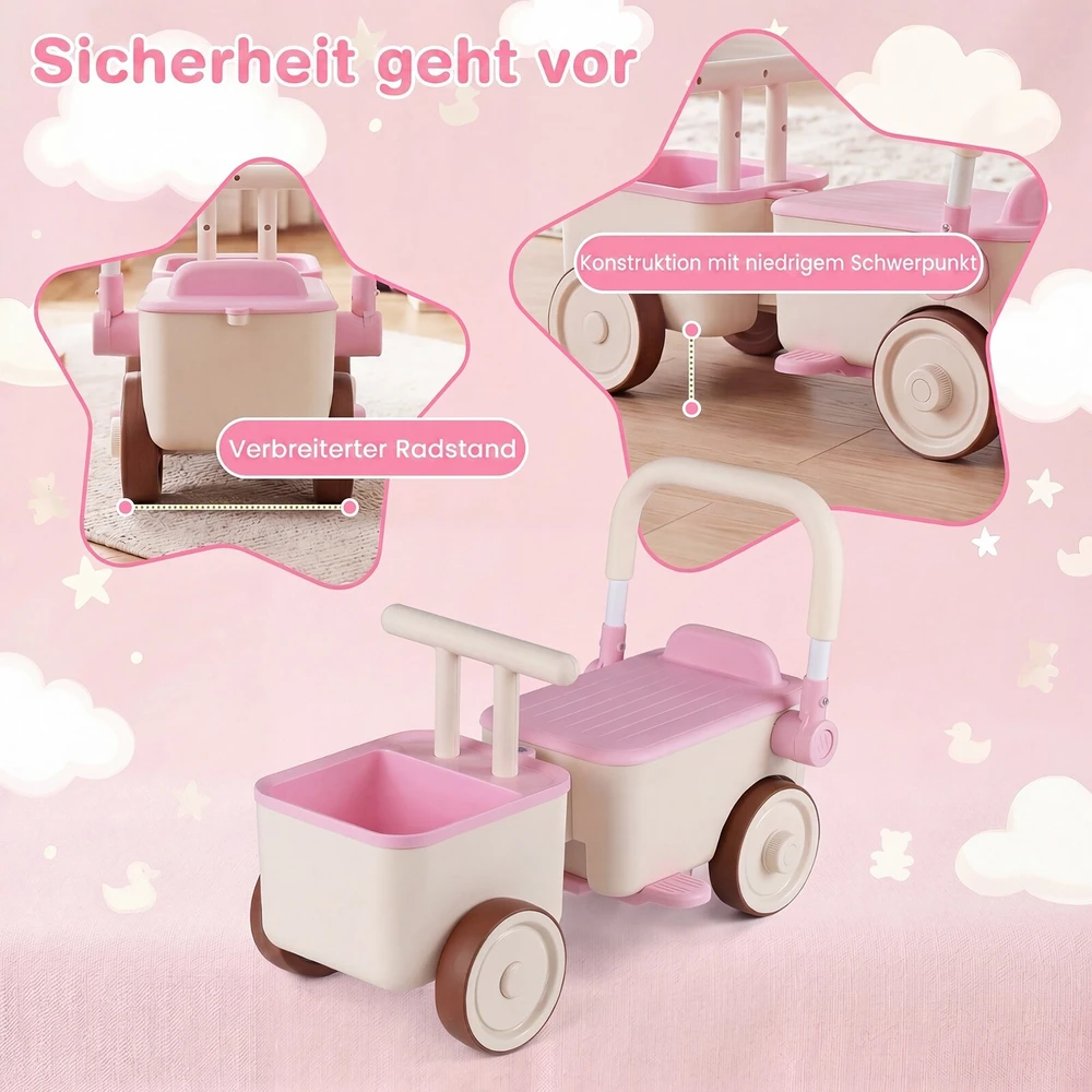 Promotions 3 viename vaikų stumdomas automobilis su virve ir daiktadėže 67,3x28x34,8 cm rožinis