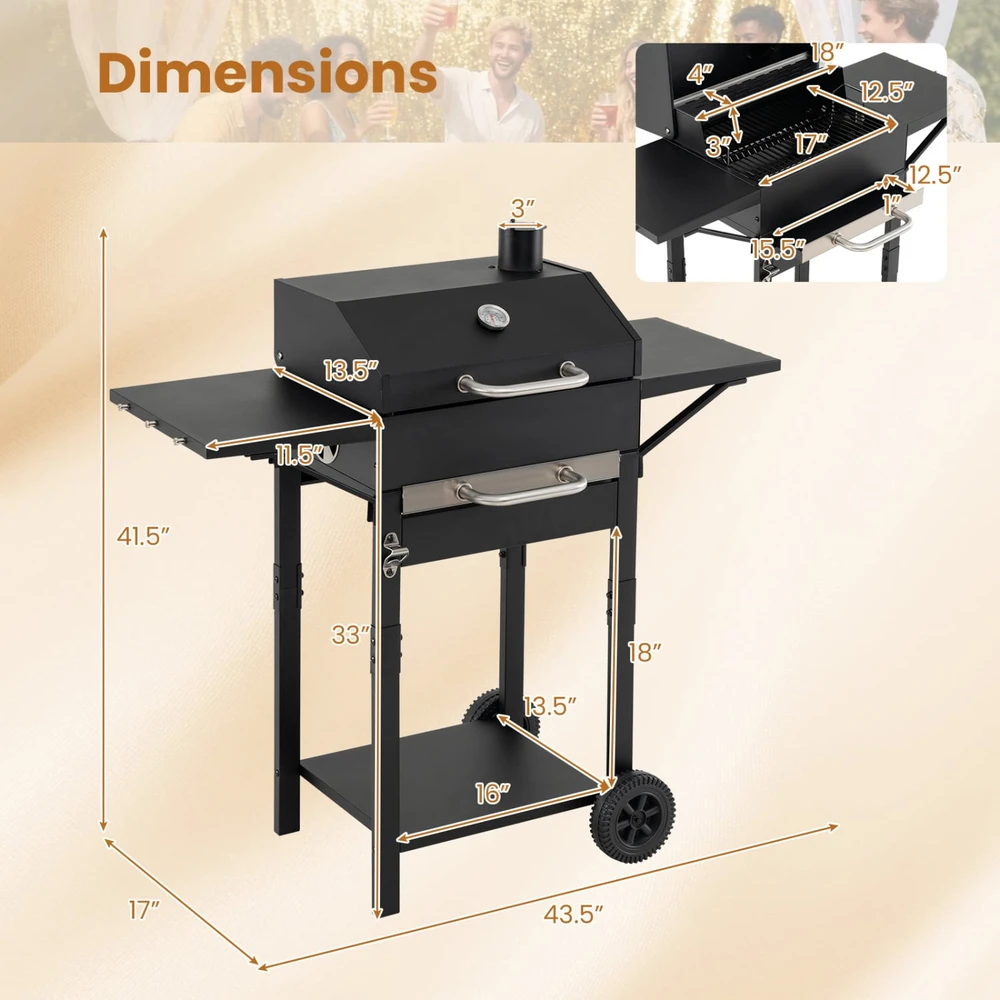 Promotions Anglies grilis su 2 šoniniais stalais ir termometru 110,5x43x105,4 cm juodas