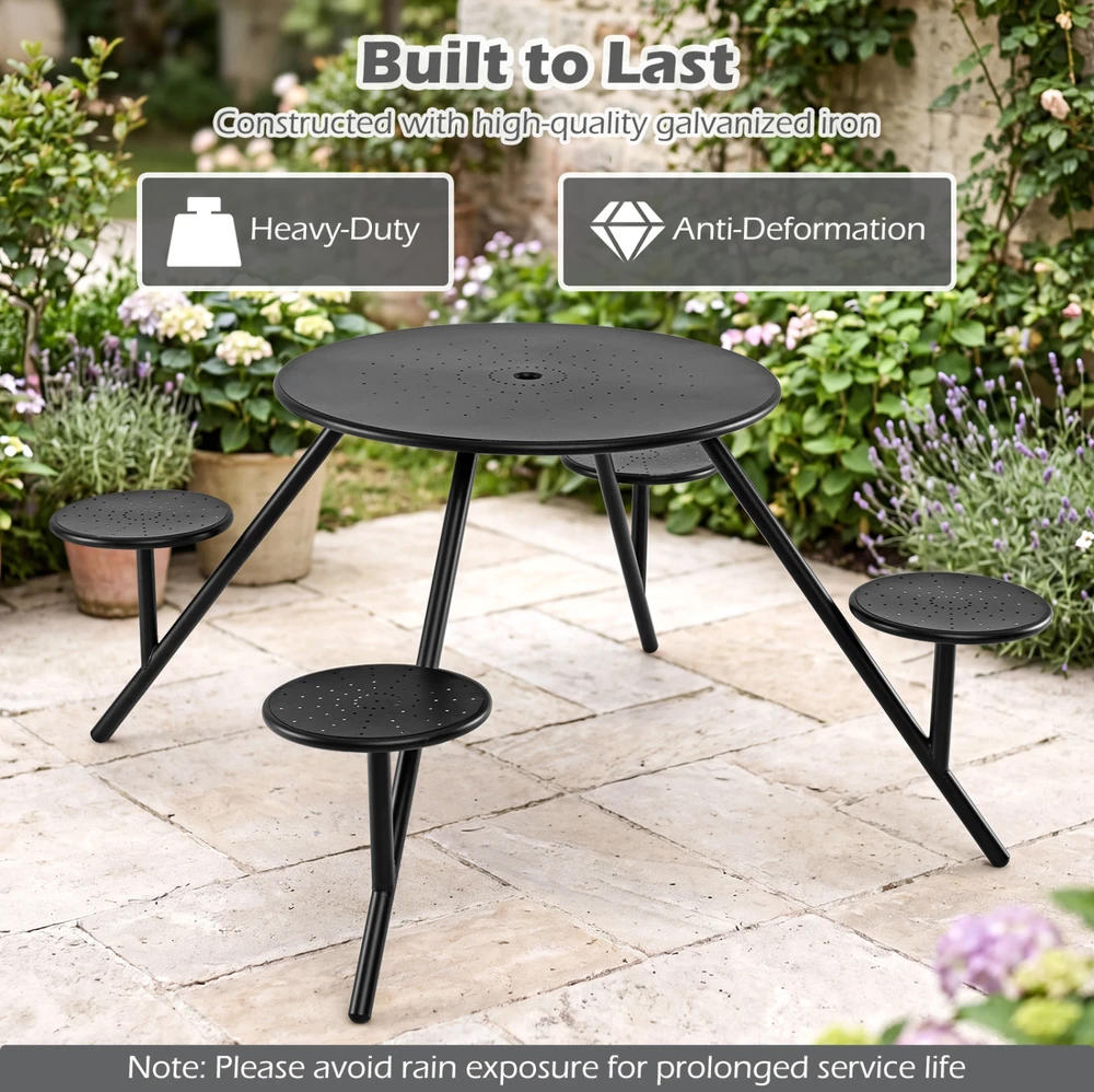 Promotions Apvalus pikniko stalas 4 asmenims 167,6x73,7 cm juodas