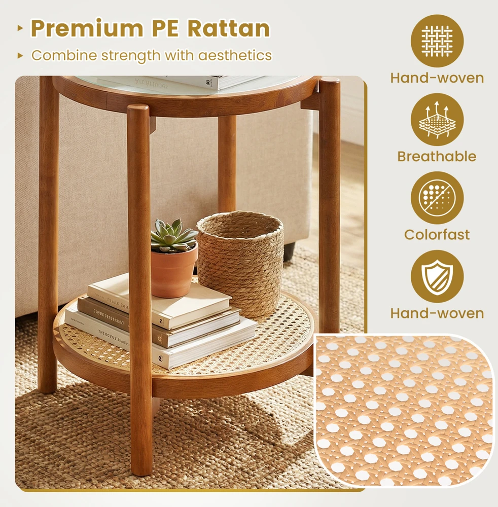 Promotions Apvalus šoninis staliukas 2 aukštų 47x47x58,5 cm natūralus/riešutas