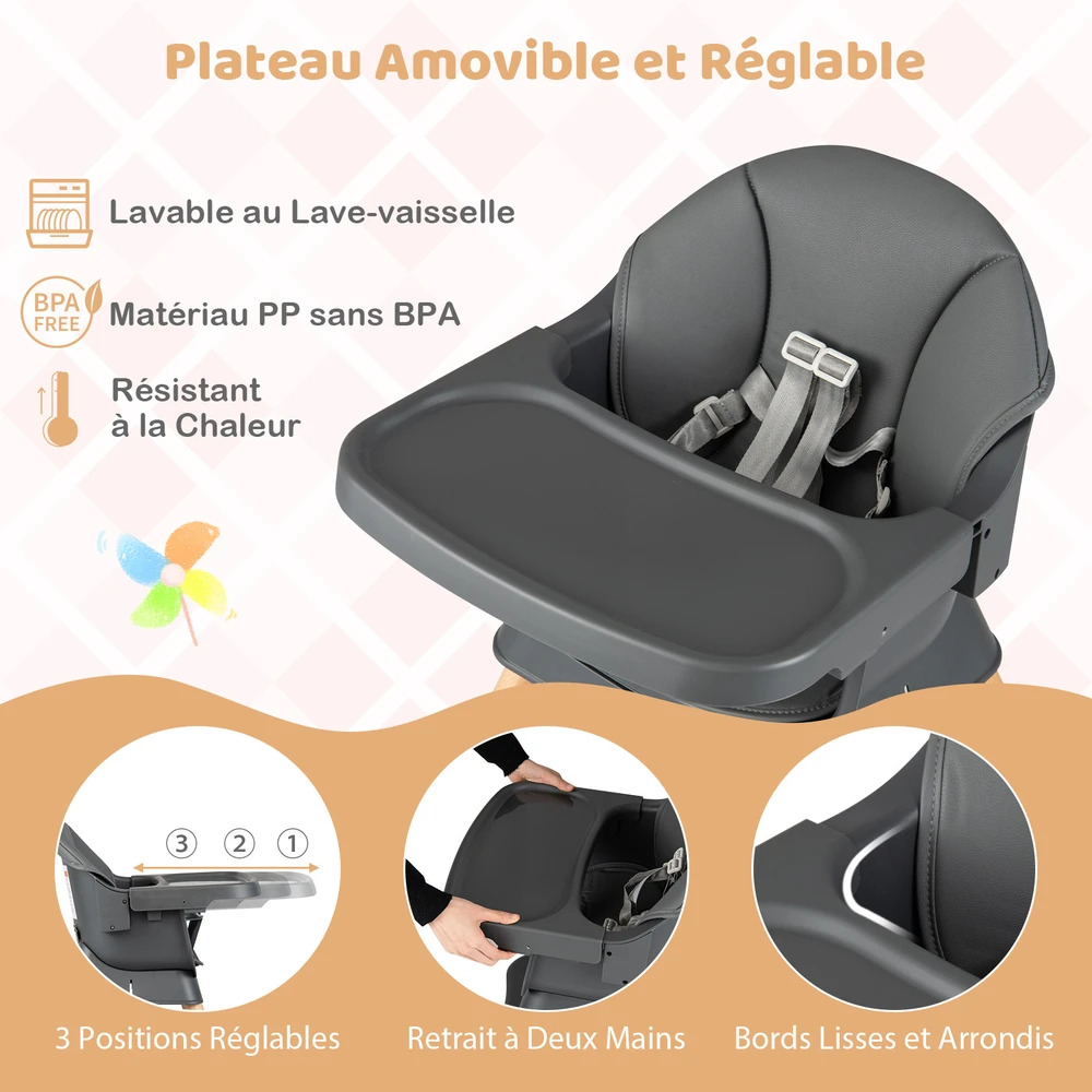 Promotions Aukštas kėdė 9-in-1 konvertuojama su nuimamu padėklu 15 kg tamsiai pilka