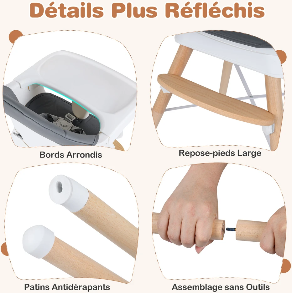 Promotions Aukštas kėdė reguliuojama kūdikių maitinimo kėdė 5 taškų saugos diržas 3 padėčių padėklas 6-36 mėn. pilka