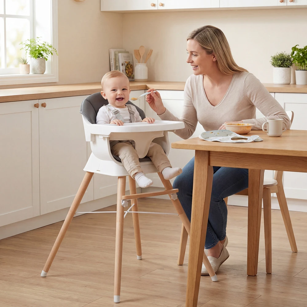 Promotions Aukštas kėdė reguliuojama kūdikių maitinimo kėdė 5 taškų saugos diržas 3 padėčių padėklas 6-36 mėn. pilka