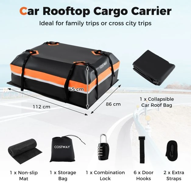 Promotions Automobilinis stogo bagažo laikiklis 112x86x45 cm Oranžinis PVC Vandeniui atsparus Saugojimo dėklas