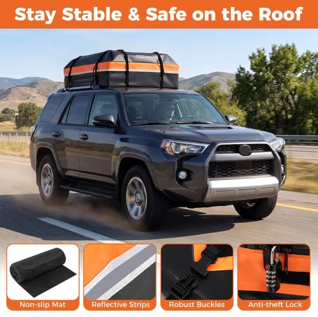 Promotions Automobilinis stogo bagažo laikiklis 112x86x45 cm Oranžinis PVC Vandeniui atsparus Saugojimo dėklas