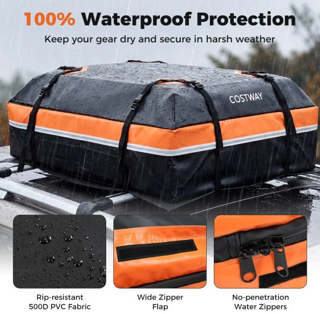 Promotions Automobilinis stogo bagažo laikiklis 112x86x45 cm Oranžinis PVC Vandeniui atsparus Saugojimo dėklas