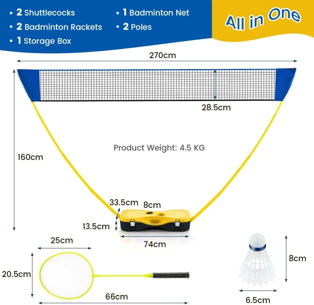 Promotions Badmintono tinklo rinkinys 270 cm geltonas, laikymo dėžė