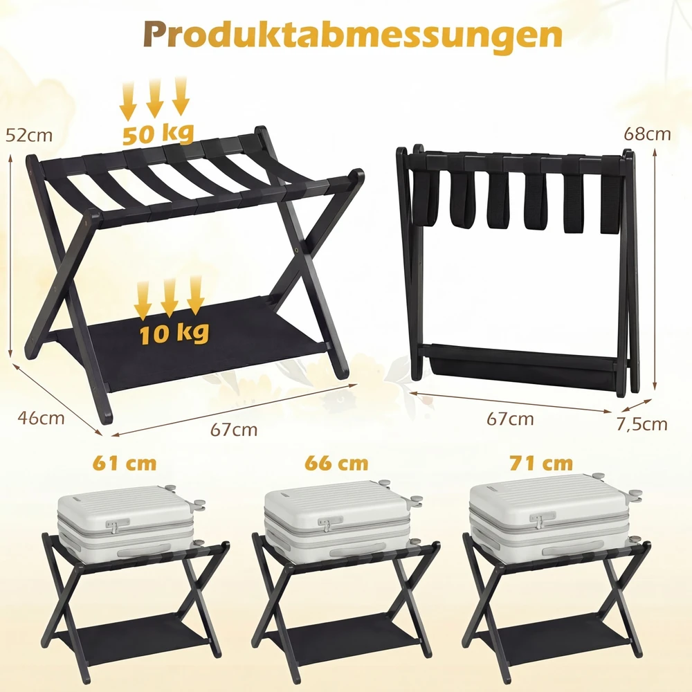 Promotions Bagažo stovas su 2 lentynomis 67x46x52 cm juodas