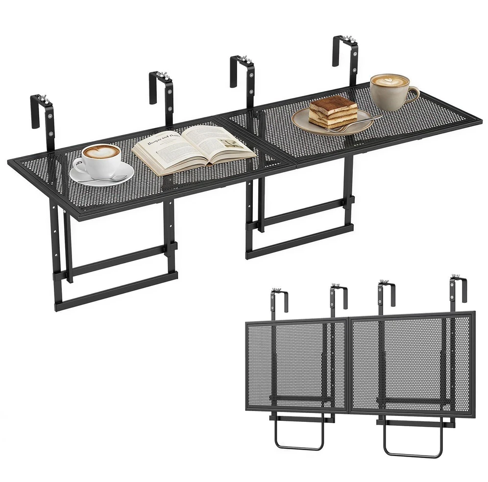 Promotions Balkono turėklų stalai, 2 vnt., 122x46-51x60-79 cm, juodos spalvos