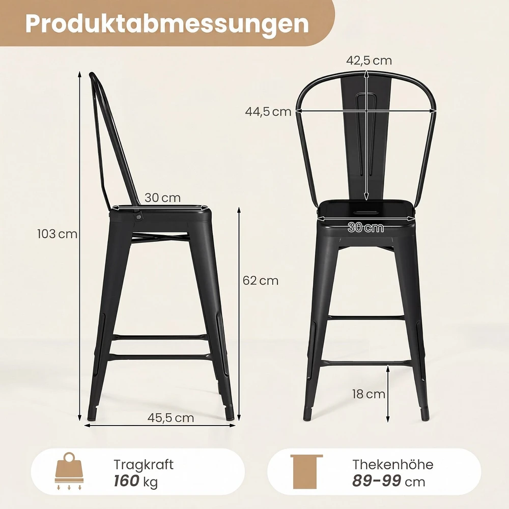 Promotions Baro kėdės 4 vnt. 45,5x44,5x103 cm juodos spalvos