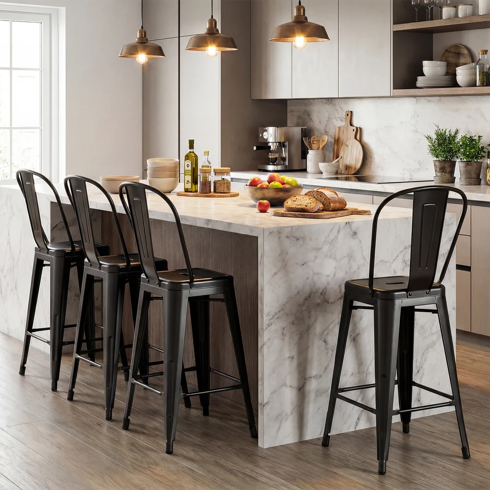 Promotions Baro kėdės 4 vnt. 45,7x44,5x102,9 cm juoda/šratasvydžio metalas