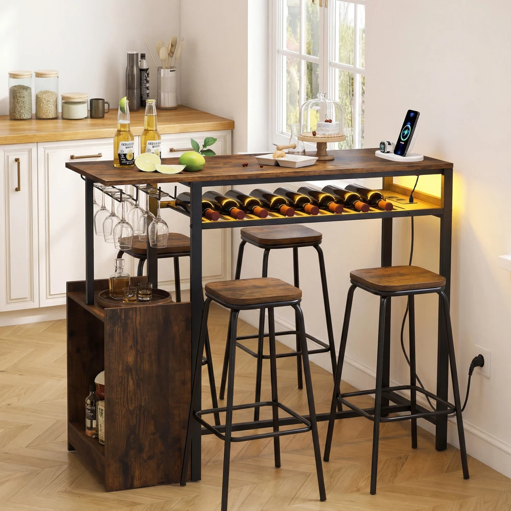Promotions Baro skaitiklis reguliuojamas LED baro skaitiklis su įkrovimo stotele 110x40x92 cm juodas metalas