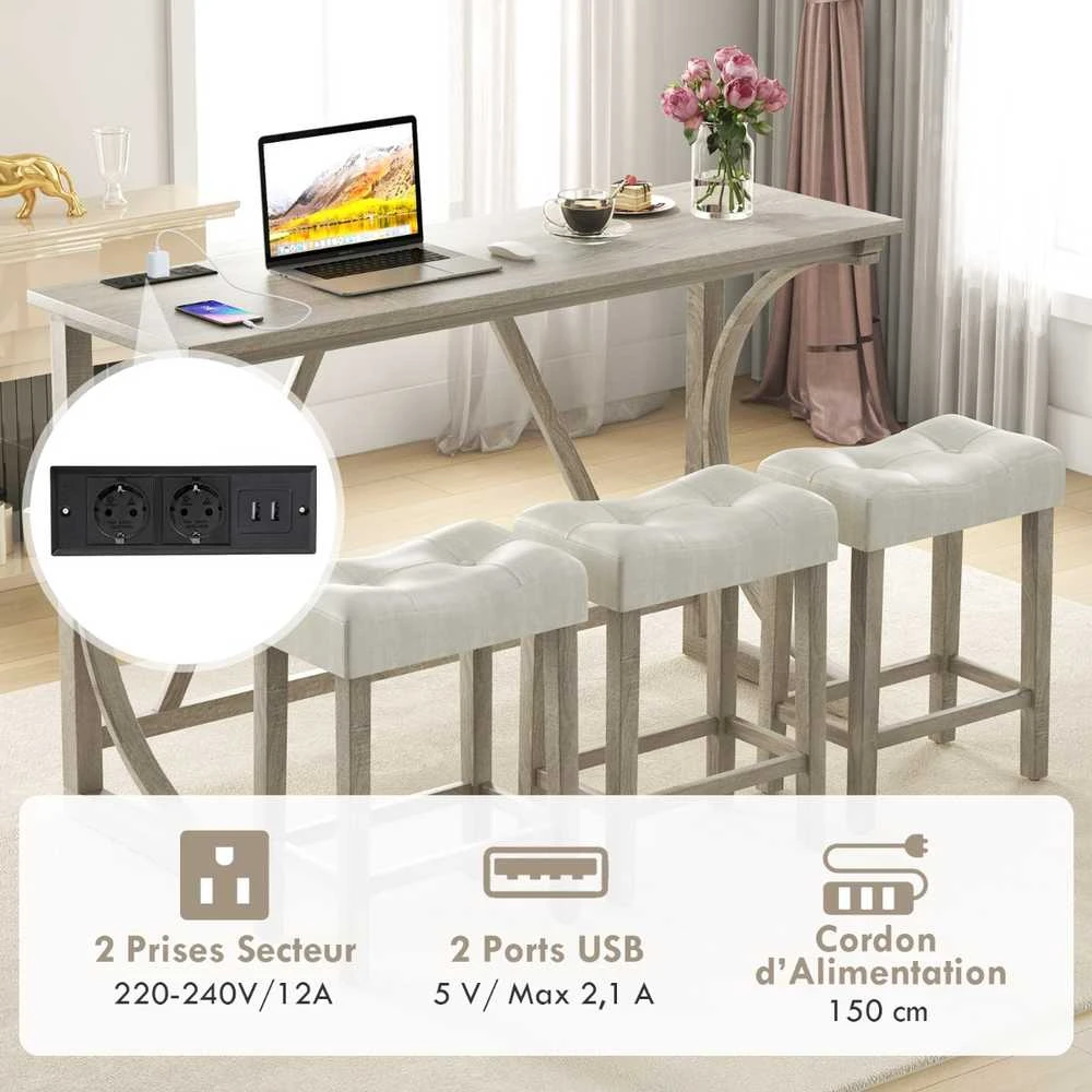 Promotions Baro stalo komplektas, 150x48x92 cm, Pilkai smėlinis