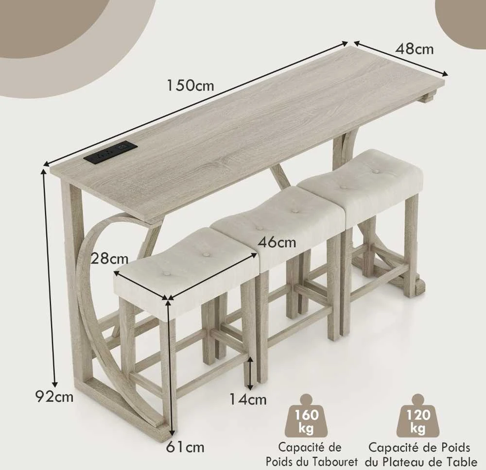 Promotions Baro stalo komplektas, 150x48x92 cm, Pilkai smėlinis