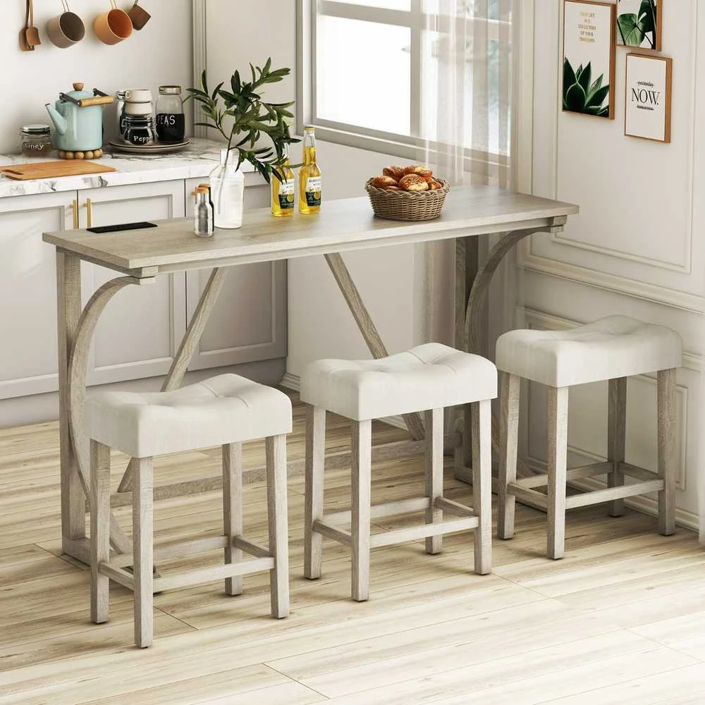 Promotions Baro stalo komplektas, 150x48x92 cm, Pilkai smėlinis