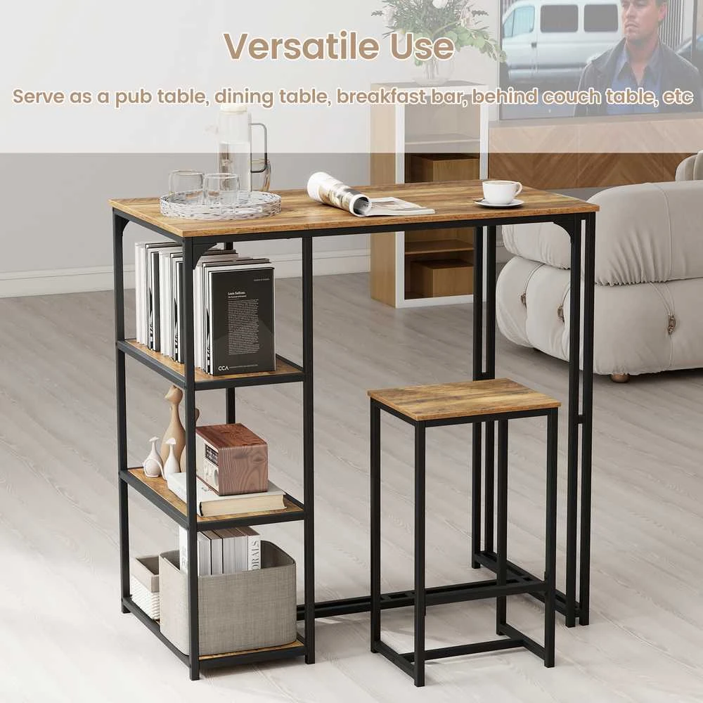 Promotions Baro stalo komplektas, 3 dalių baro aukščio valgomojo stalas su 2 taburetėmis, 111,8x61x111,8 cm, ruda