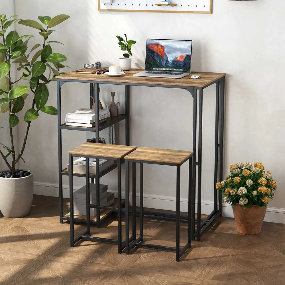 Promotions Baro stalo komplektas, 3 dalių baro aukščio valgomojo stalas su 2 taburetėmis, 111,8x61x111,8 cm, ruda