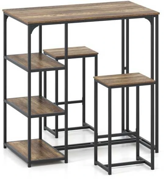 Promotions Baro stalo komplektas, 3 dalių baro aukščio valgomojo stalas su 2 taburetėmis, 111,8x61x111,8 cm, ruda