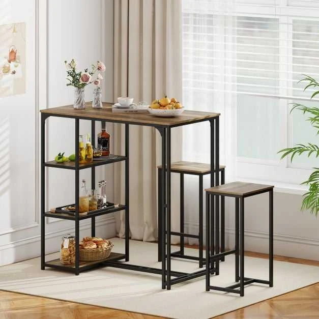 Promotions Baro stalo komplektas, 3 dalių baro aukščio valgomojo stalas su 2 taburetėmis, 111,8x61x111,8 cm, ruda