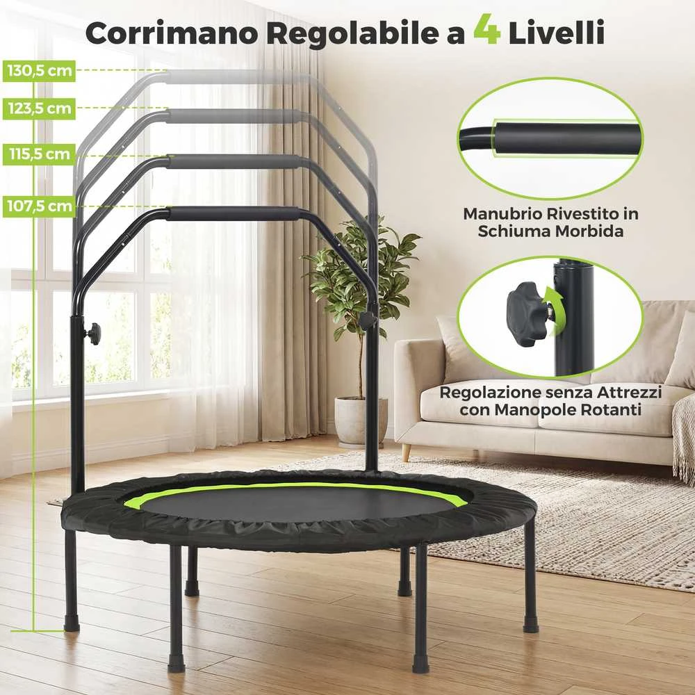 Promotions Batutas, sulankstomas su reguliuojama rankena ir pasipriešinimo juostomis, 101x101x107.5-130.5 cm, žalias
