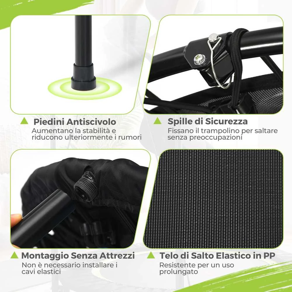 Promotions Batutas, sulankstomas su reguliuojama rankena ir pasipriešinimo juostomis, 101x101x107.5-130.5 cm, žalias