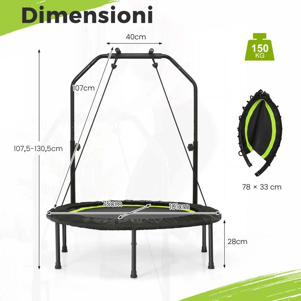 Promotions Batutas, sulankstomas su reguliuojama rankena ir pasipriešinimo juostomis, 101x101x107.5-130.5 cm, žalias