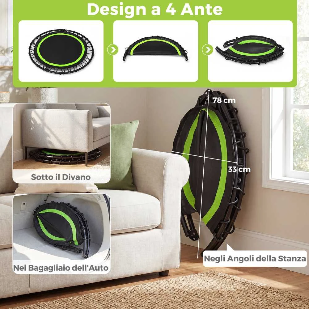 Promotions Batutas, sulankstomas su reguliuojama rankena ir pasipriešinimo juostomis, 101x101x107.5-130.5 cm, žalias