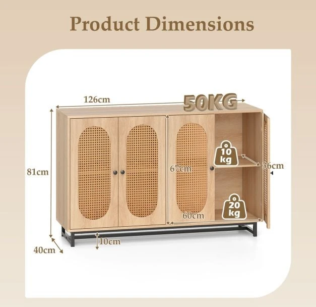 Promotions Bufetinis spintelė, 127x40.6x81.3 cm, natūrali