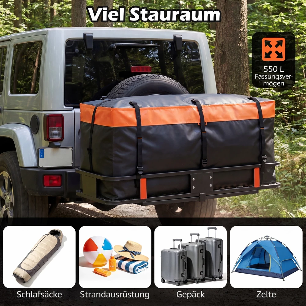 Promotions Cargo dėžė 148x61x61 cm Oranžinė Juoda PVC Sulankstoma Vandeniui atspari Saugykla