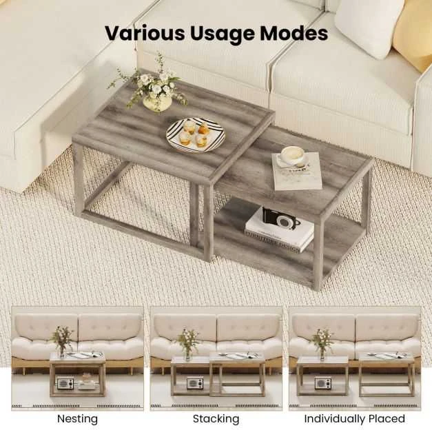 Promotions Dėliojamas kavos staliukų komplektas, 69.9x59.7x45.7 cm ir 64.8x49.5x40.6 cm, Pilkas