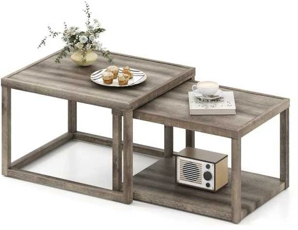 Promotions Dėliojamas kavos staliukų komplektas, 69.9x59.7x45.7 cm ir 64.8x49.5x40.6 cm, Pilkas