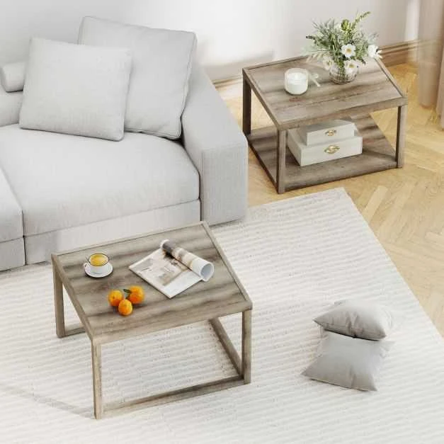 Promotions Dėliojamas kavos staliukų komplektas, 69.9x59.7x45.7 cm ir 64.8x49.5x40.6 cm, Pilkas