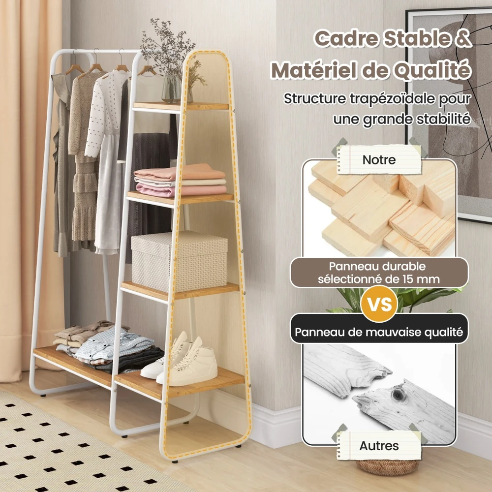 Promotions Drabužių stovas su 5 lentynomis 99x40x151 cm baltas/natūralus