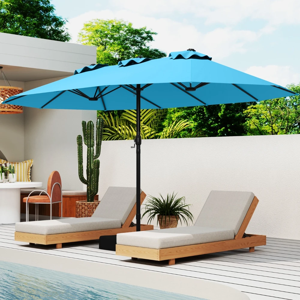 Promotions Dvigubas skėtis su stoveliu 470x285x261 cm tamsiai mėlynas