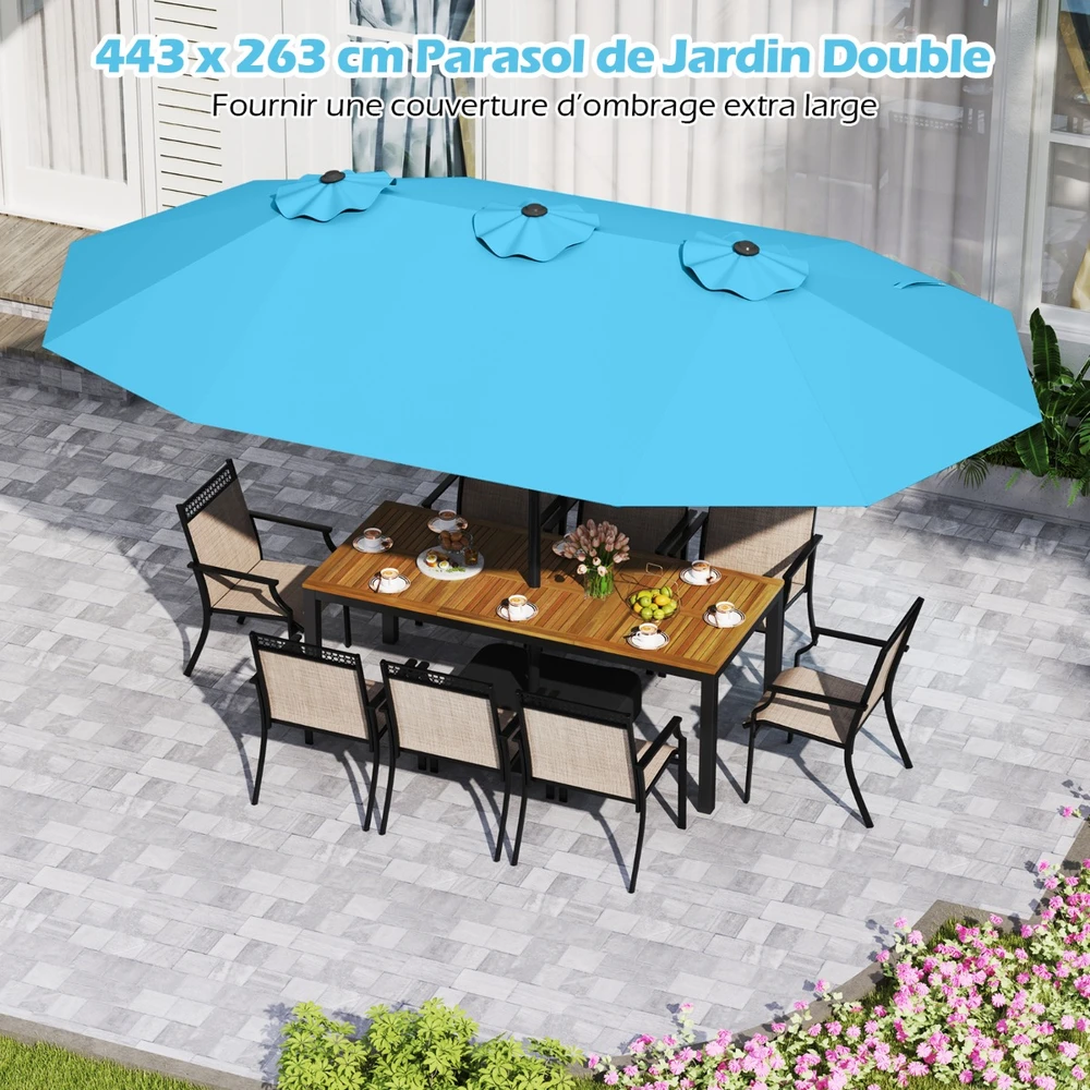Promotions Dvigubas skėtis su stoveliu 470x285x261 cm tamsiai mėlynas