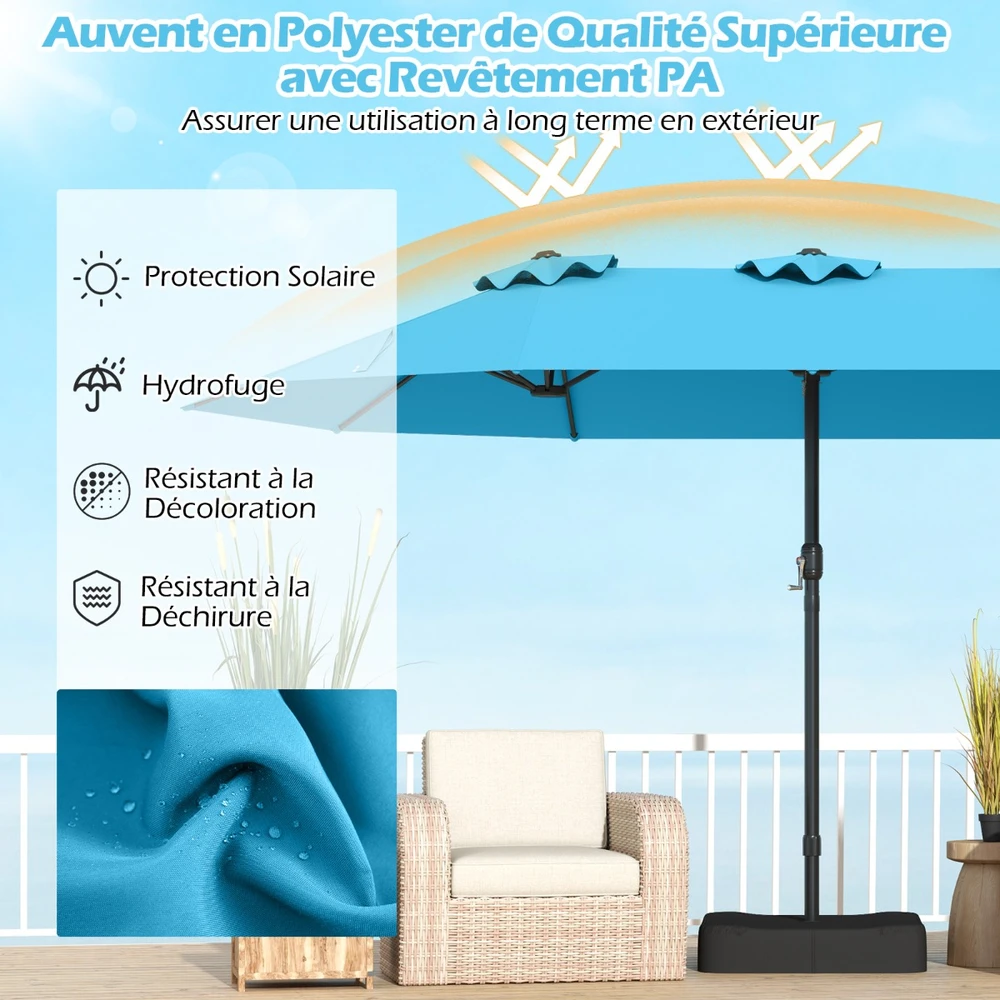 Promotions Dvigubas skėtis su stoveliu 470x285x261 cm tamsiai mėlynas